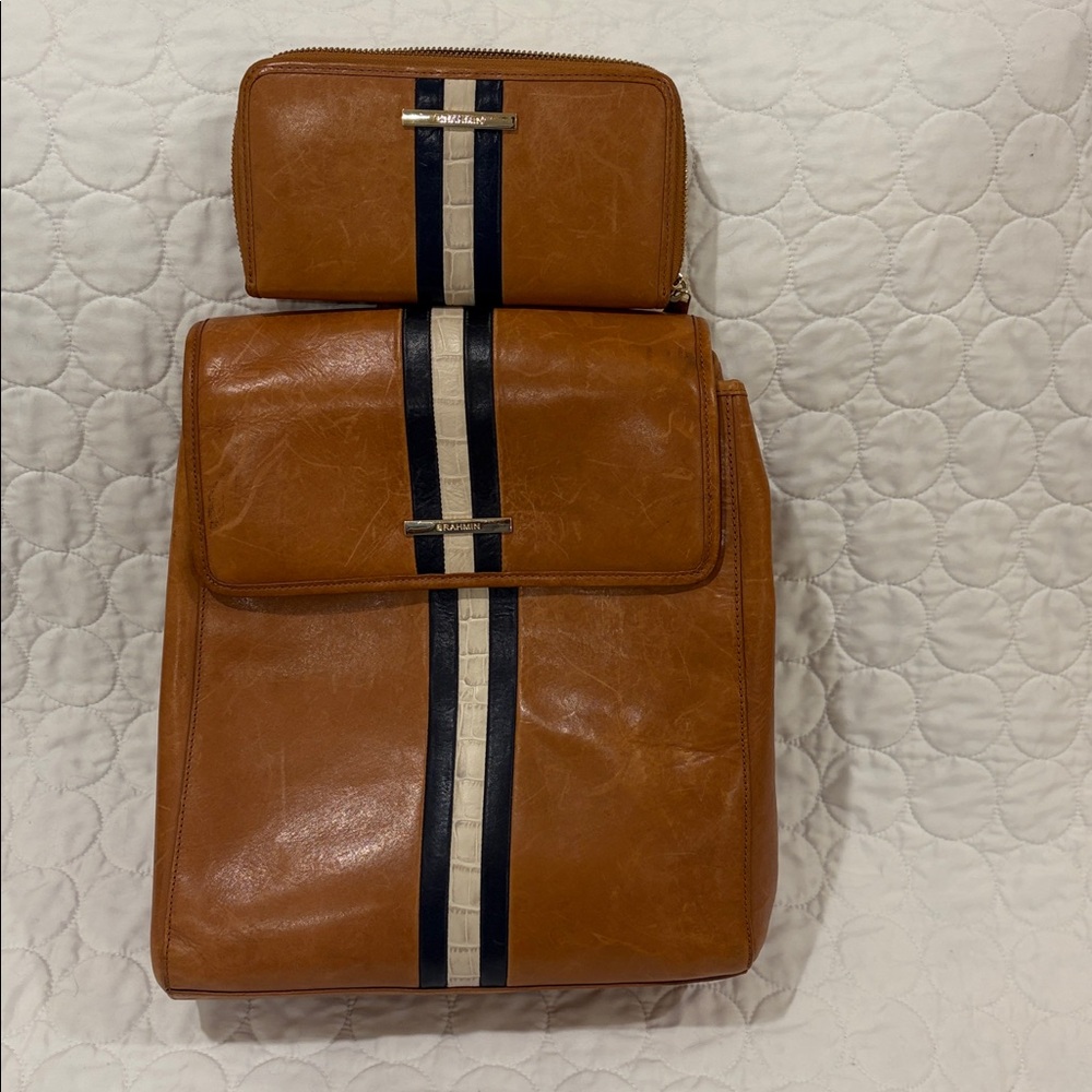 Brahmin backpack style purse with wallet.